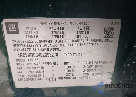 2014 Chevrolet Silverado 1500 1Lt z USA, uszkodzony, nr VIN 1GCVKREC4EZ392278